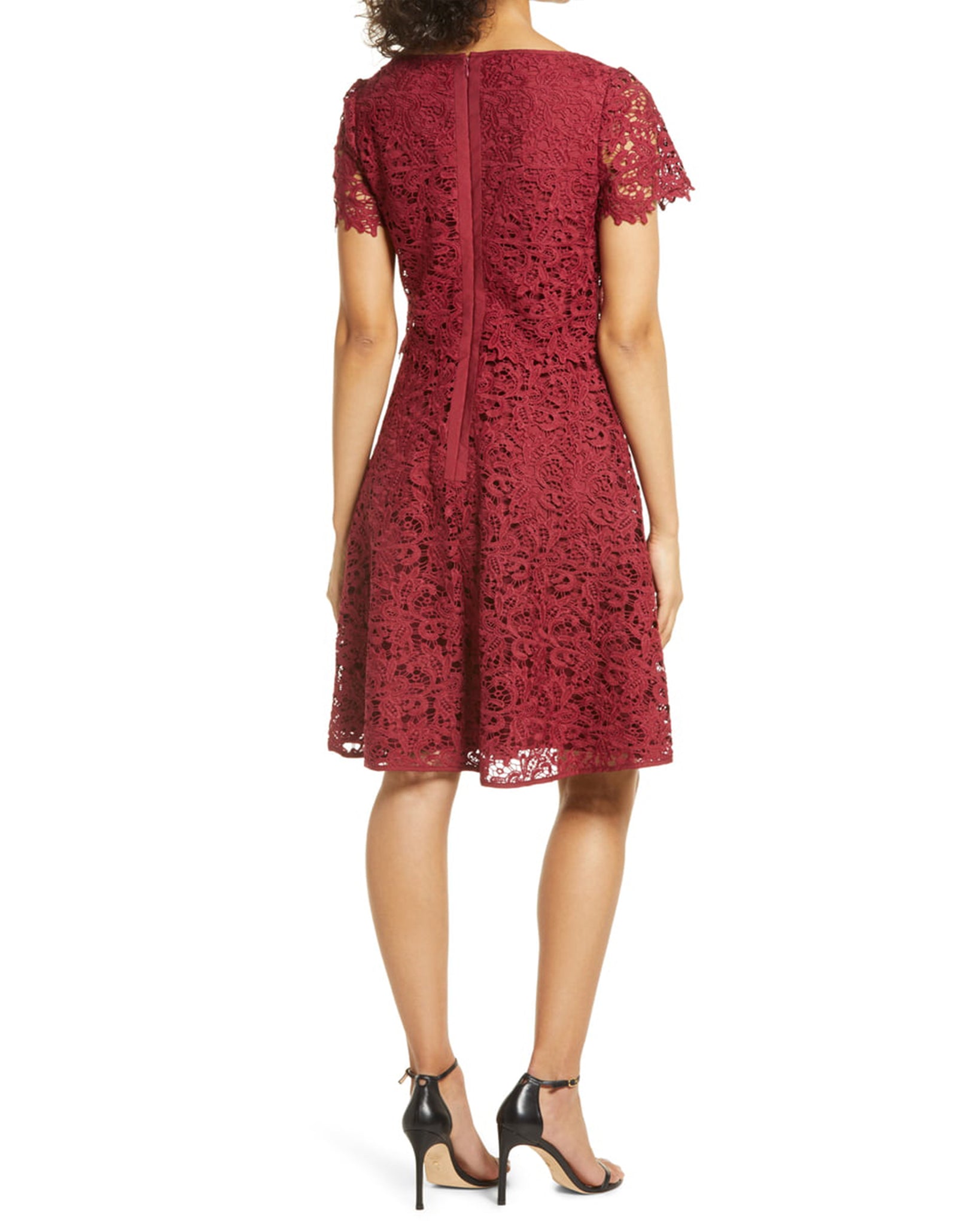 Shani Fit & Flare Popover Lace Dress in Wine - Red - 14 Shani Fit & Flare Popover Lace Dress in Wine - Red - 14