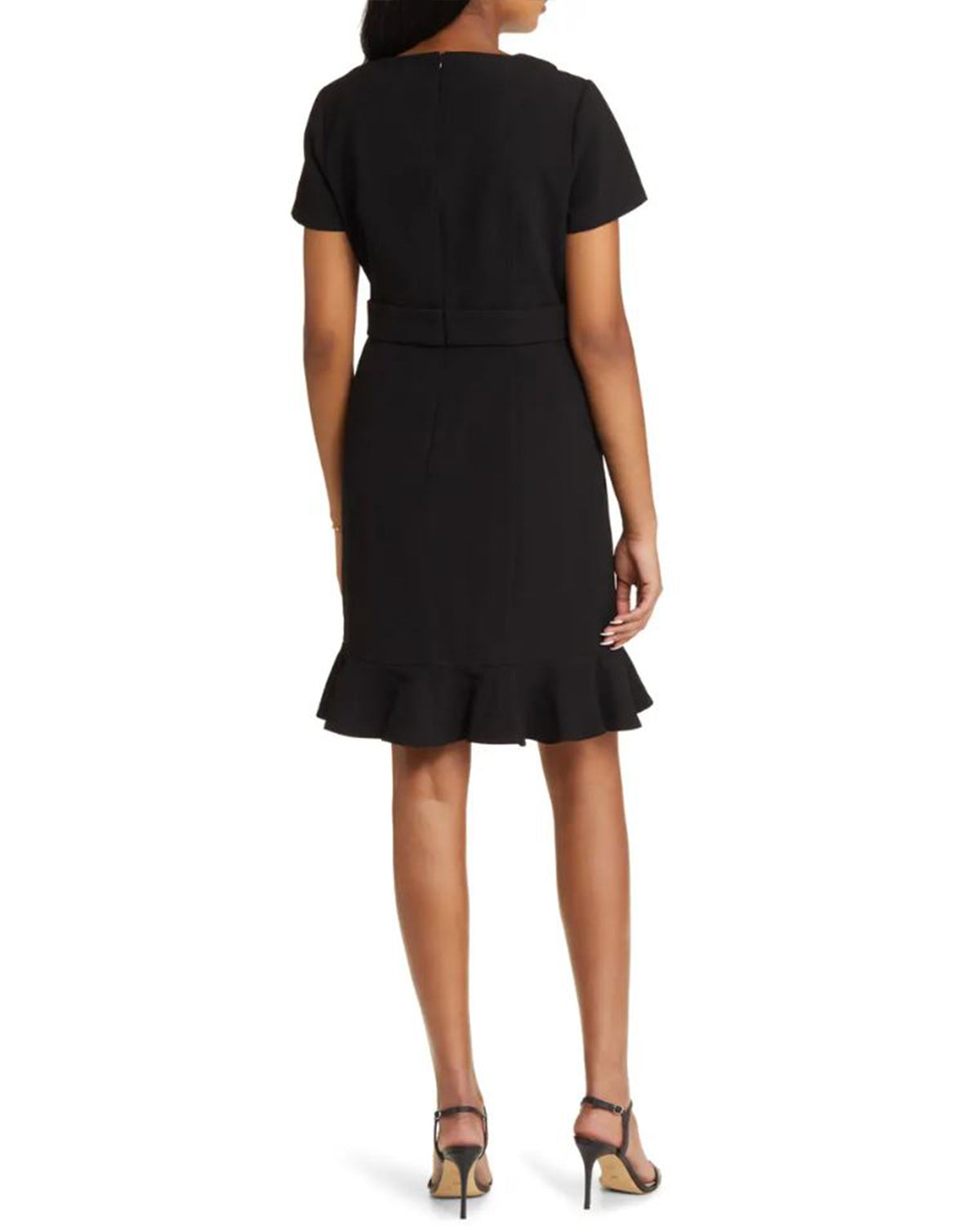 Buy Online Crepe Dress with Flounce Hem in Black for Women | Shani Collection Buy Online Crepe Dress with Flounce Hem in Black for Women | Shani Collection