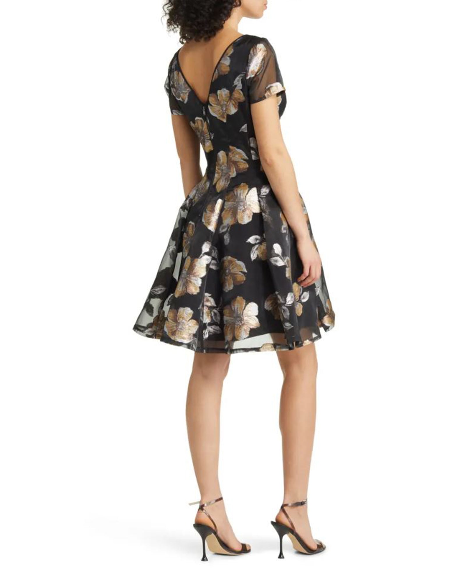 Buy Online Floral Jacquard Organza Fit & Flare Dress for Women