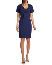 Load image into Gallery viewer, Bow Detail Crepe Sheath Dress in Navy Blue