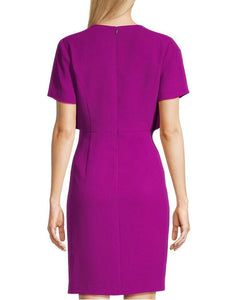 Bow Detail Crepe Sheath Dress in Wine Berry