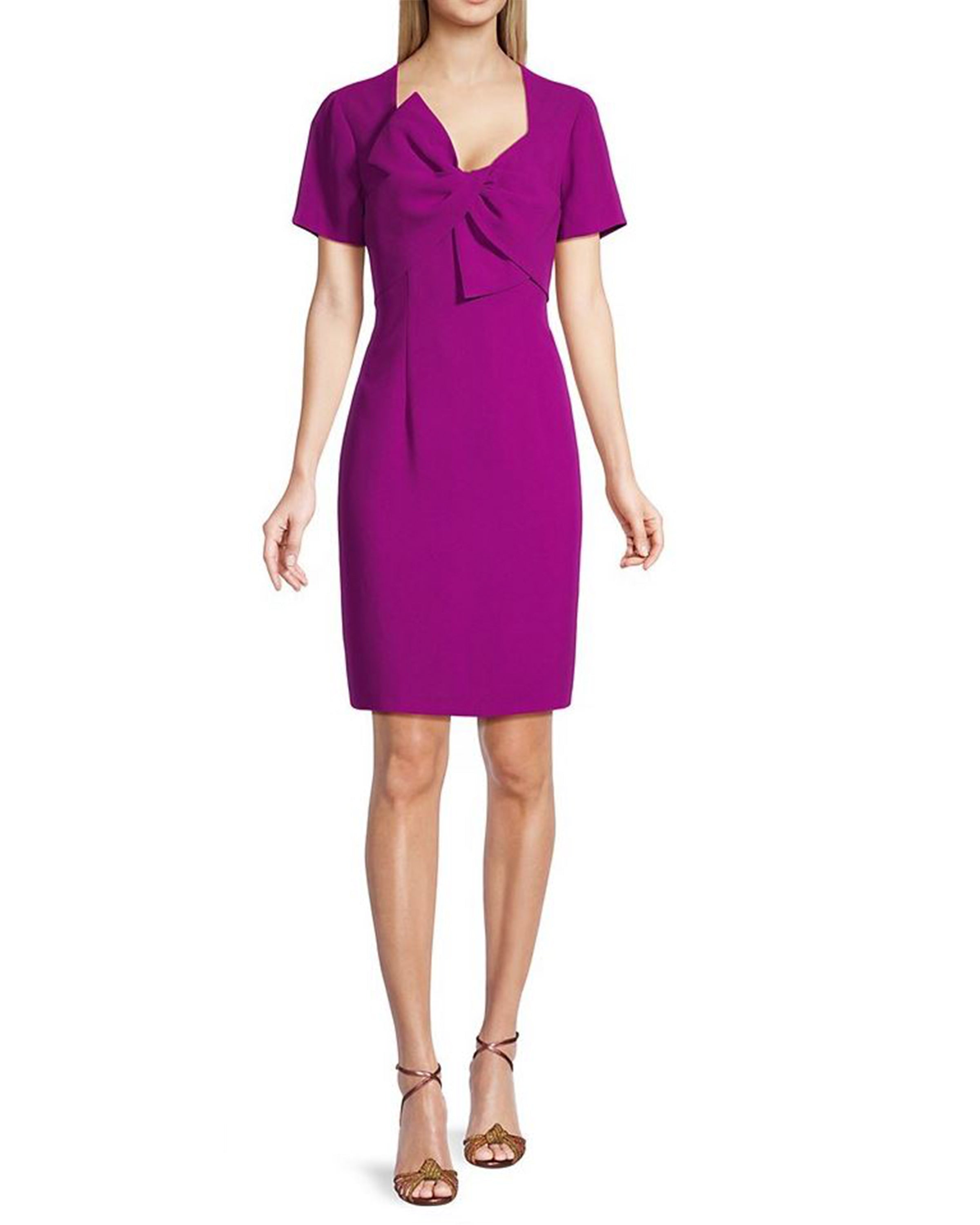 Bow Detail Crepe Sheath Dress in Wine Berry