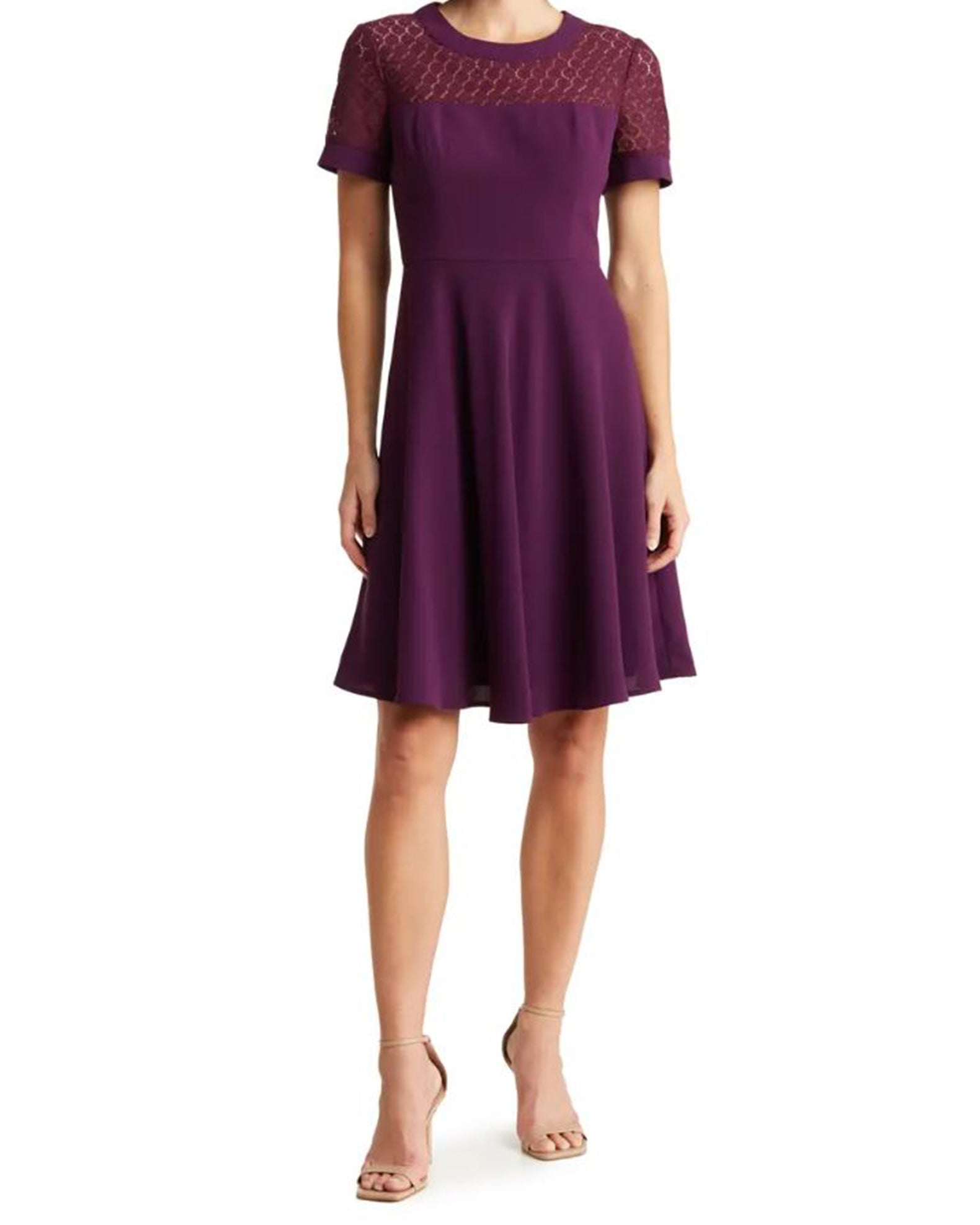 FOCUS by SHANI - Fit and Flare Crepe Dress in BERRY