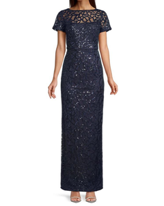 Sequin Illusion Gown in Navy