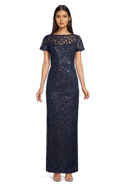 Sequin Illusion Gown in Navy