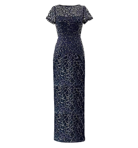 Sequin Illusion Gown in Navy