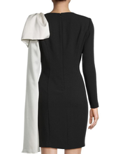 Load image into Gallery viewer, Dramatic Satin Bow Sleeve Crepe Dress