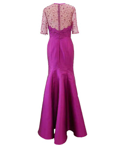 PREORDER - Fit and Flare Beaded Mikado Gown