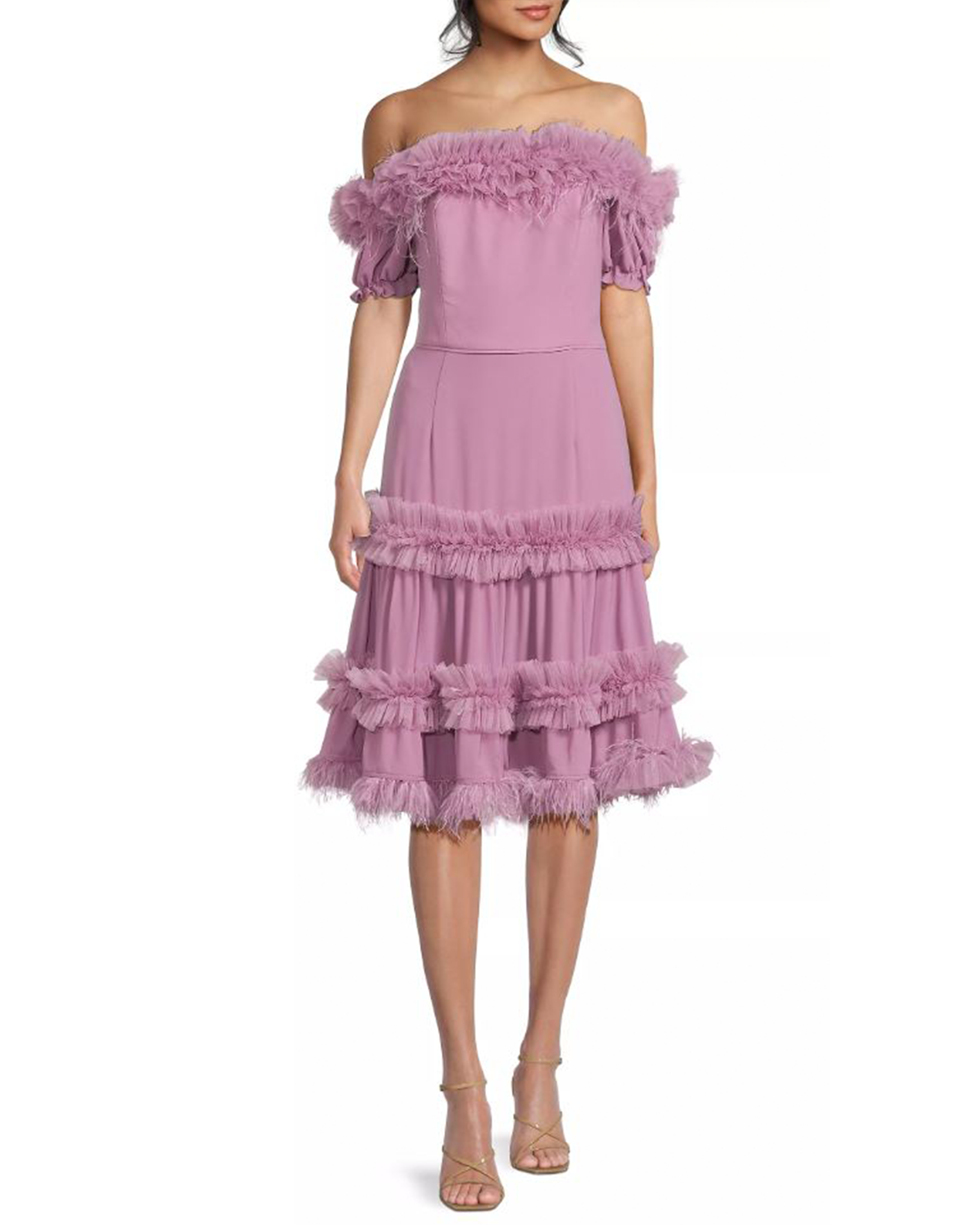 Tiered Ruffle and Feather Dress