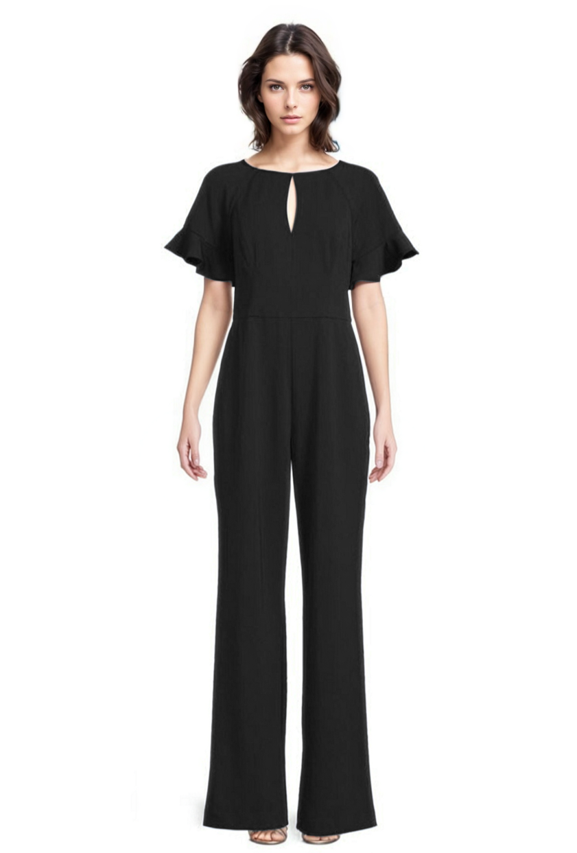 FOCUS by Shani — Flutter Sleeve Keyhole Jumpsuit in Black