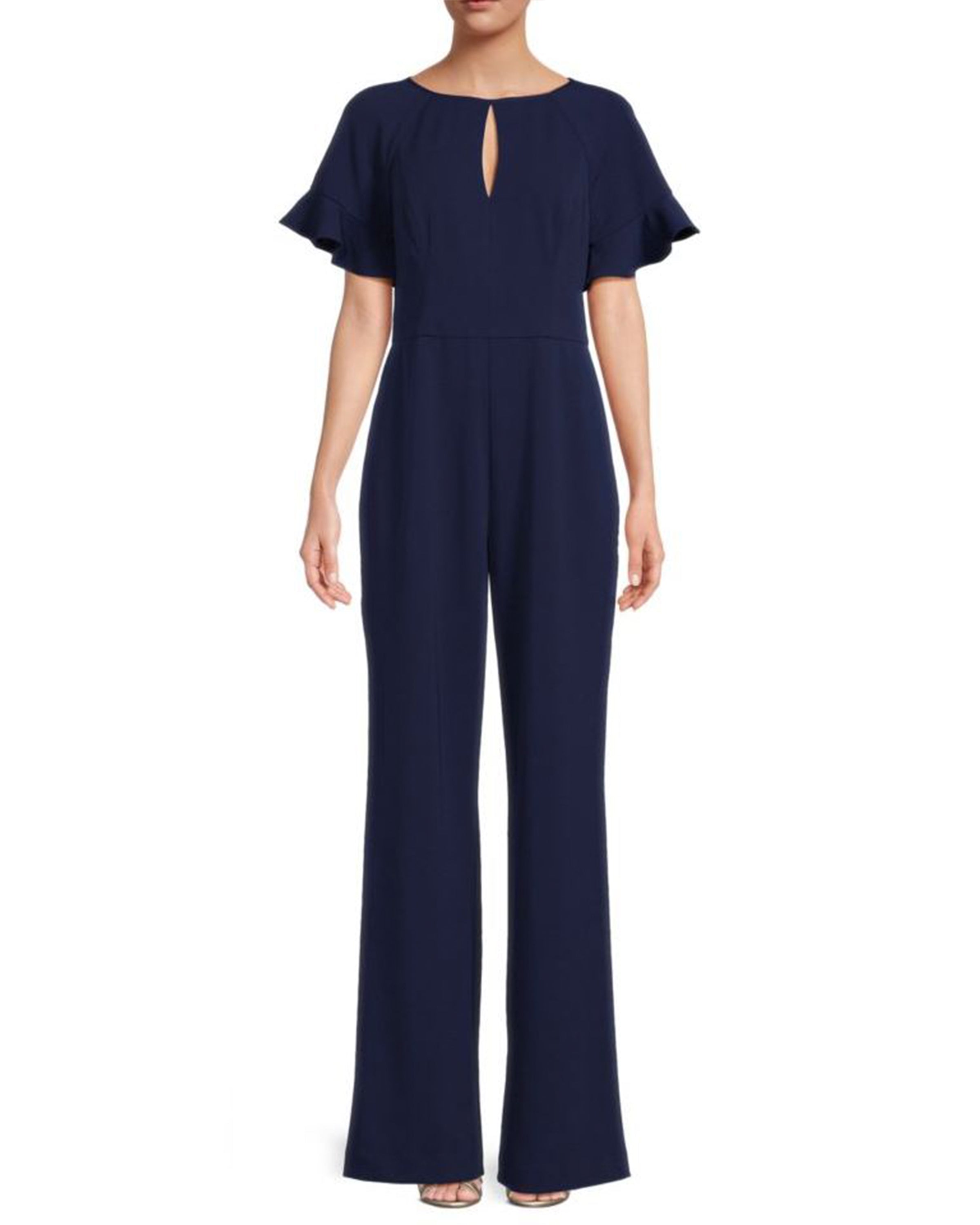 Buy Online FOCUS by Shani — Flutter Sleeve Keyhole Jumpsuit in Navy for ...