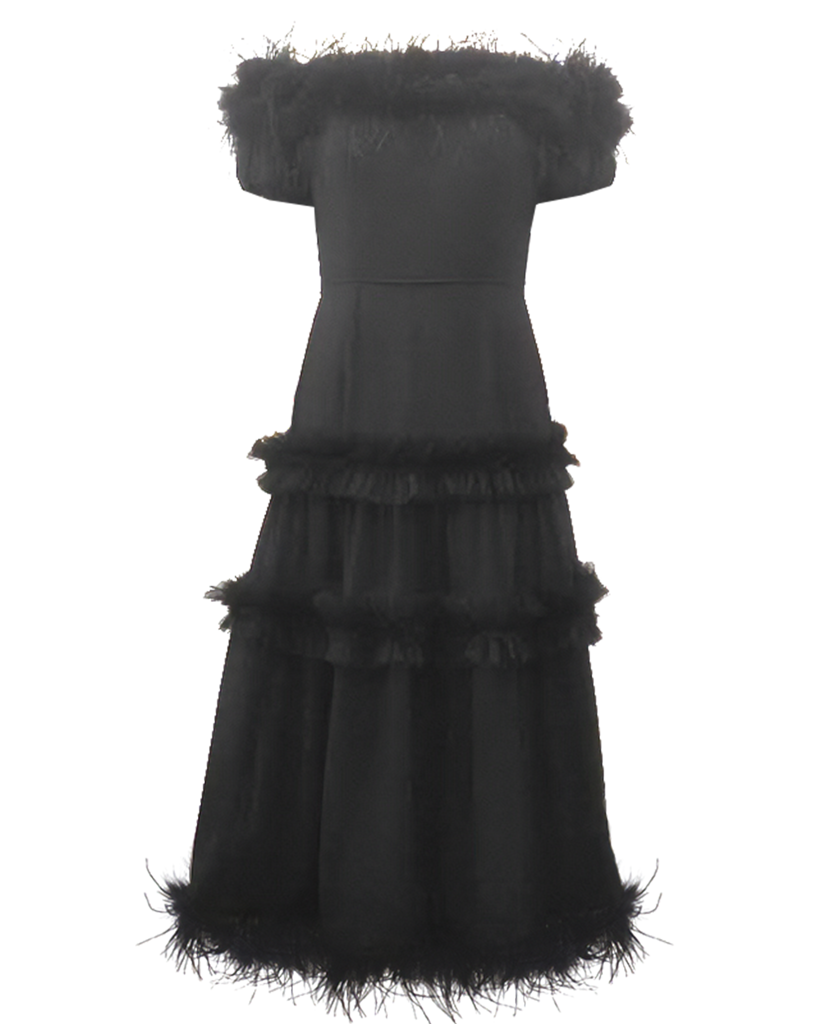 Shani Women's Off-the-Shoulder Feather-Trim Maxi Dress - Black - Size 10 Shani Women's Off-the-Shoulder Feather-Trim Maxi Dress - Black - Size 10