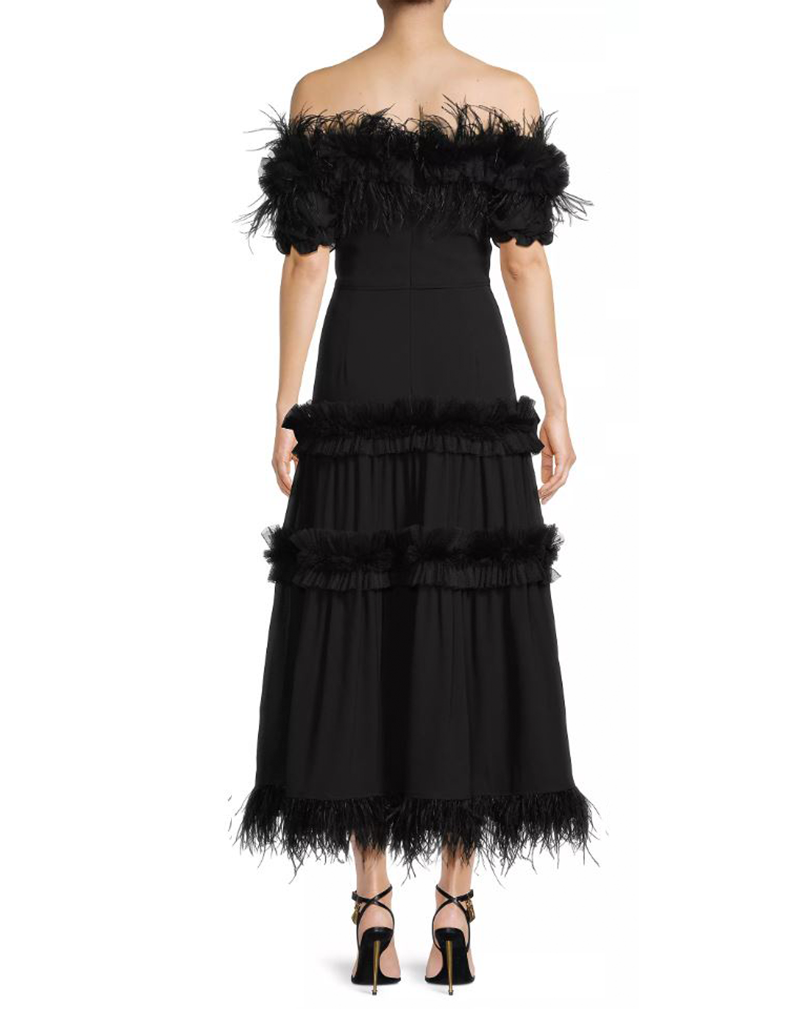 Shani Women's Off-the-Shoulder Feather-Trim Maxi Dress - Black Shani Women's Off-the-Shoulder Feather-Trim Maxi Dress - Black