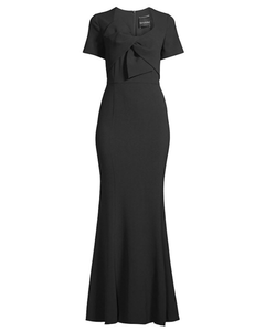 Bow Detail Crepe Gown in Black
