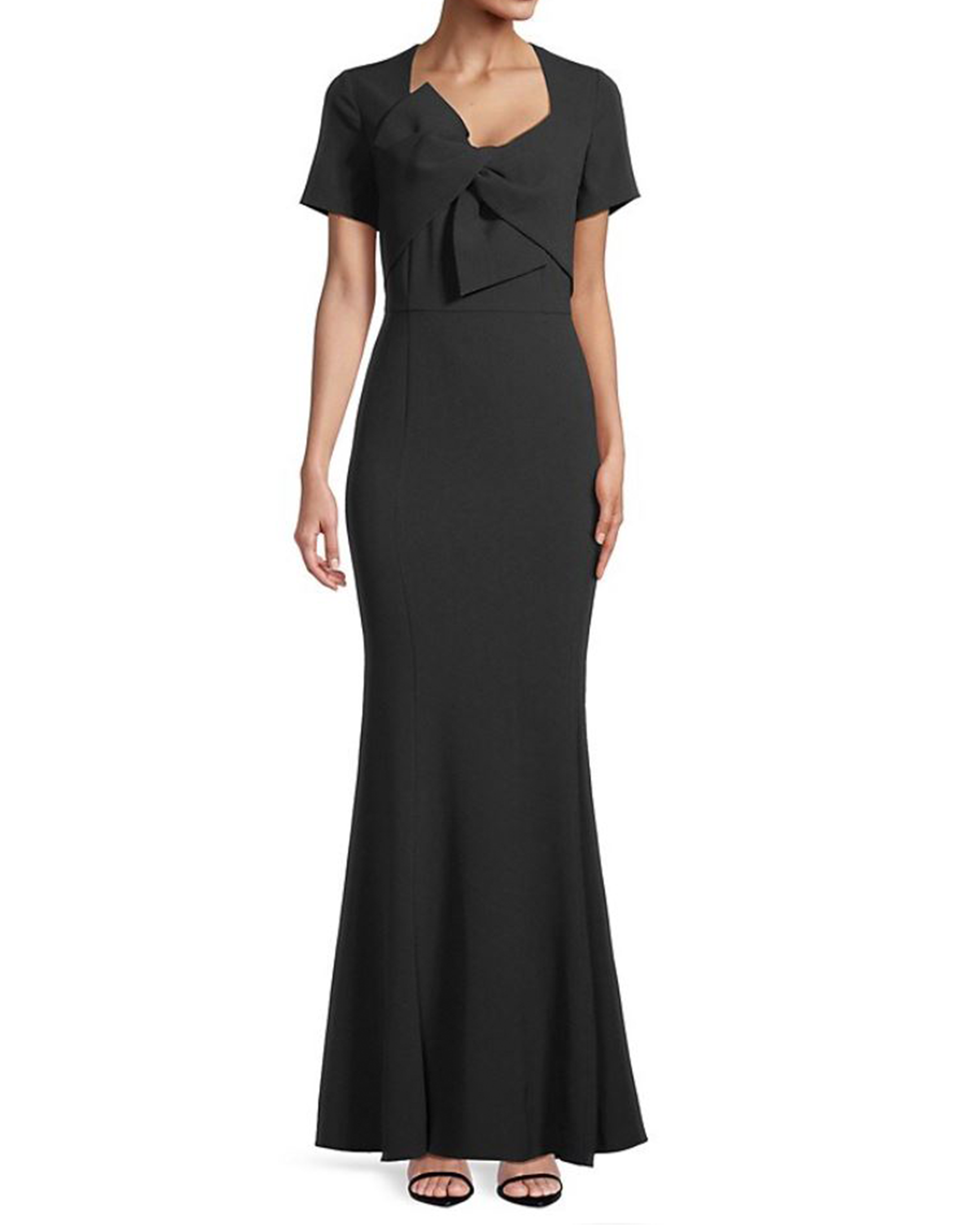 Bow Detail Crepe Gown in Black