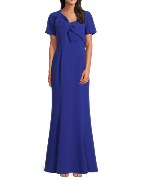 Bow Detail Crepe Gown in Royal Blue