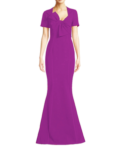 Bow Detail Crepe Gown in Fuchsia
