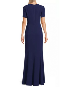 Bow Detail Crepe Gown in Navy