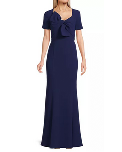 Bow Detail Crepe Gown in Navy