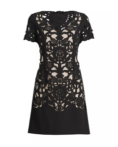 Laser Cutting Floral Crepe Sheath Dress