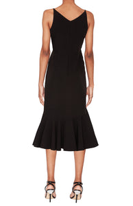 WHITE TIE by Shani - Sleeveless Laser Cutting Dress with Flounce - Black/Nude