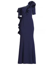 Load image into Gallery viewer, Asymmetric Crepe Gown with Floral Detail