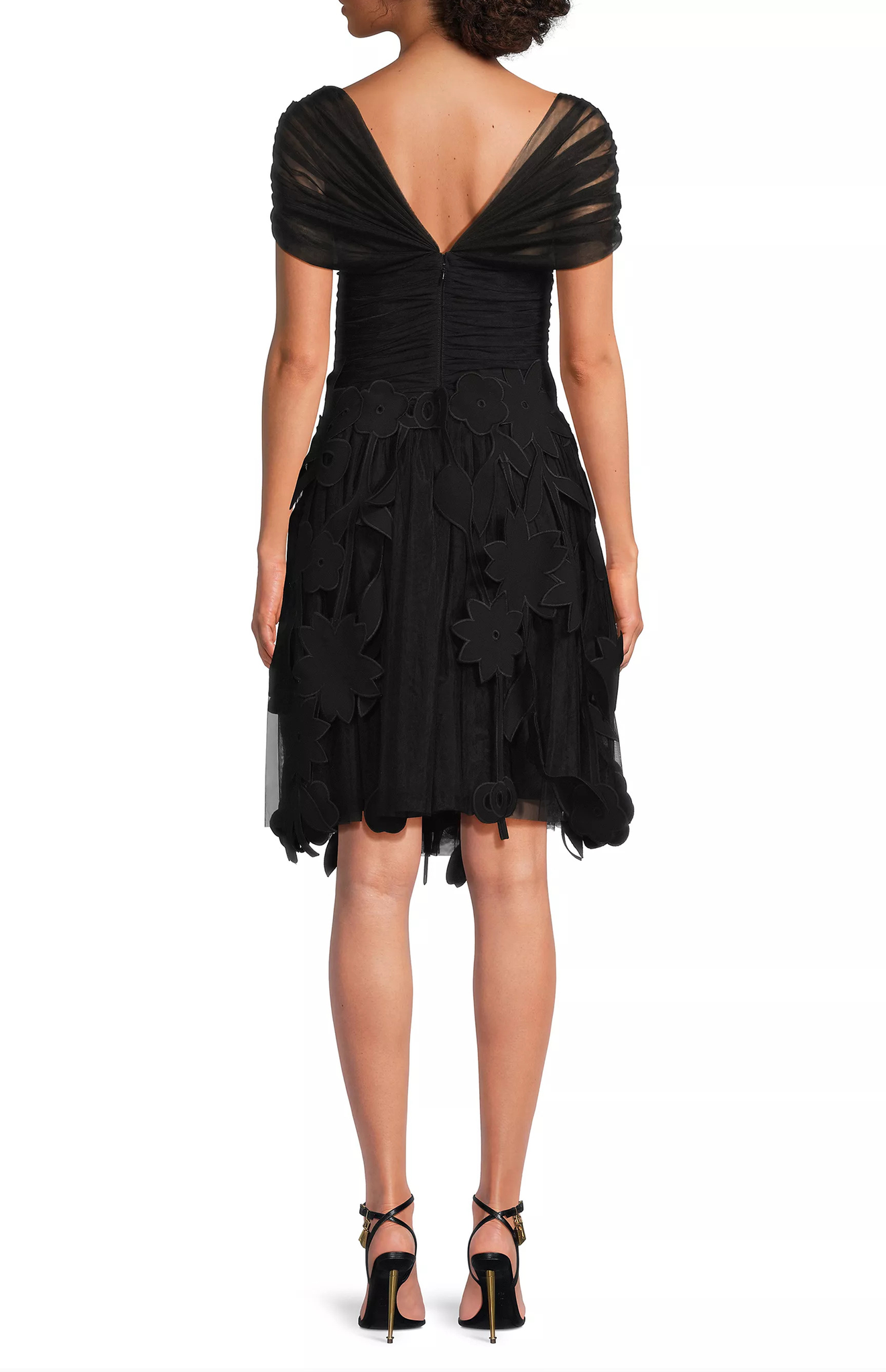 Buy Online Crepe Dress with Laser Cut and Tulle Detail Black for Buy Online Crepe Dress with Laser Cut and Tulle Detail Black for