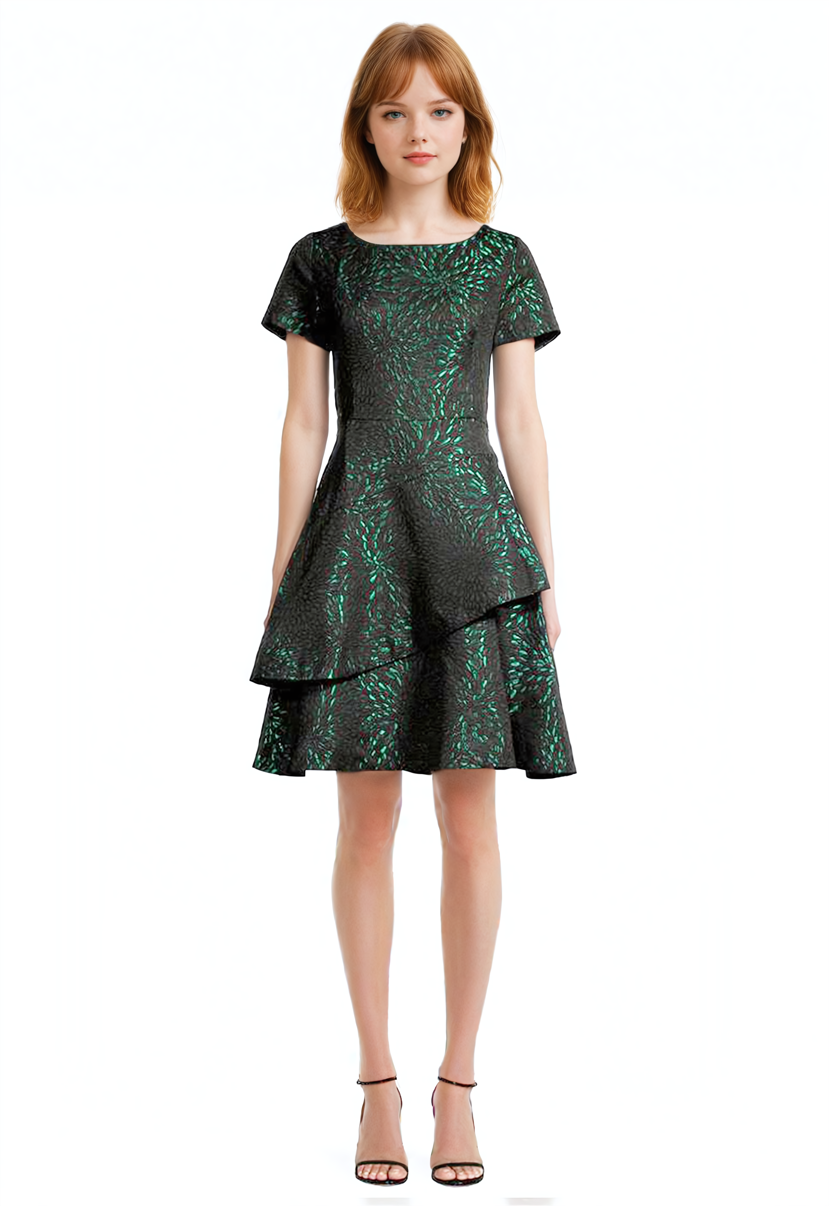 Shani Collection Asymmetric Tiered Jacquard Dress in Green Size 6 Shani Collection Asymmetric Tiered Jacquard Dress in Green Size 6
