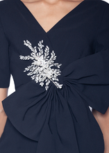 Load image into Gallery viewer, V-Neck Gown with Dramatic Bow and Crystal Detail