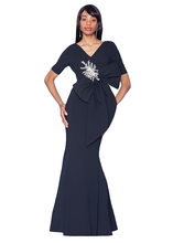 Load image into Gallery viewer, V-Neck Gown with Dramatic Bow and Crystal Detail