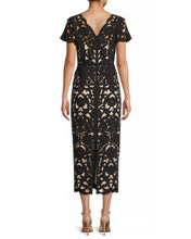 Load image into Gallery viewer, Floral Crepe Laser-Cut Midi Dress in Black