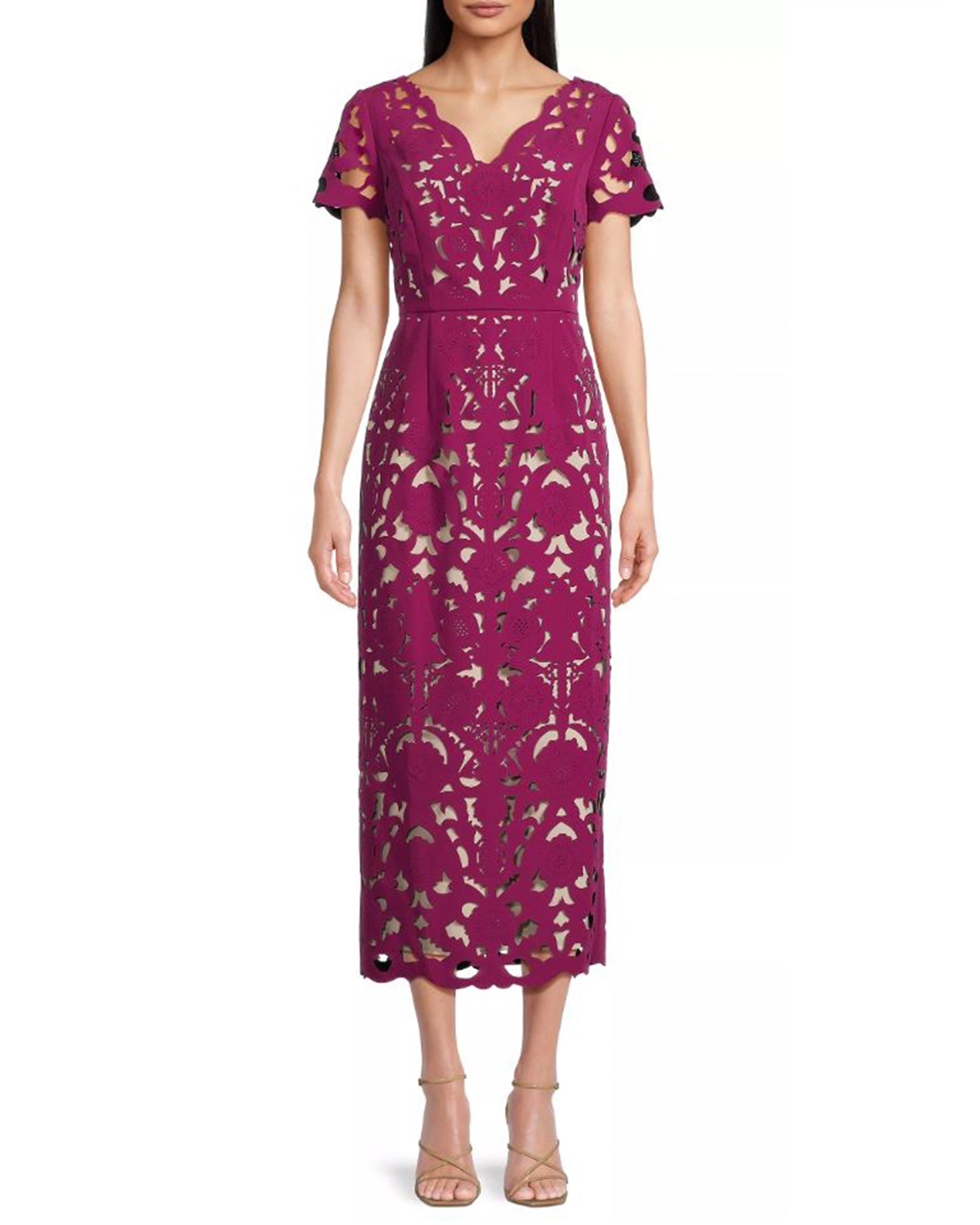 laser cut midi dress ARRANGE textured laser cut midi dress with split in green