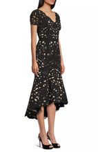 Load image into Gallery viewer, Floral Crepe Laser-Cut Midi Hi-Lo Dress