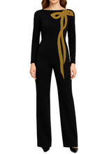 Load image into Gallery viewer, FOCUS by SHANI - Gold Bow Trim Jumpsuit