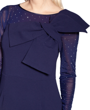 Load image into Gallery viewer, White Tie by Shani - Dramatic Bow Crepe Gown with Illusion Neckline - Navy