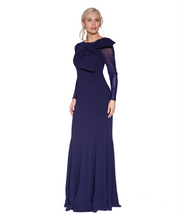 Load image into Gallery viewer, White Tie by Shani - Dramatic Bow Crepe Gown with Illusion Neckline - Navy