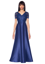 Load image into Gallery viewer, V-Neck Embroidered Mikado Gown with Pockets