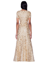 Load image into Gallery viewer, V-Neck Gold Fit and Flare Embroidered Gown