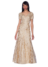 Load image into Gallery viewer, V-Neck Gold Fit and Flare Embroidered Gown