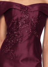 Load image into Gallery viewer, Off The Shoulder Mikado Gown in Wine