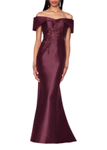 Load image into Gallery viewer, Off The Shoulder Mikado Gown in Plum