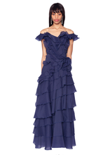 Load image into Gallery viewer, Tiered Ruffle Gown in Navy