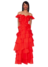 Load image into Gallery viewer, Tiered Ruffle Gown in Red