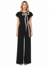 Load image into Gallery viewer, WHITE TIE by Shani - Flutter Sleeve Jumspuit With Crystal Bow Detail