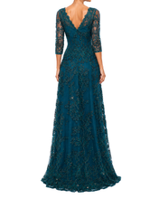 Load image into Gallery viewer, V-Neck Embroidered Fit and Flare Gown in Teal
