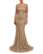Load image into Gallery viewer, V-Neck Embroidered Fit and Flare Gown