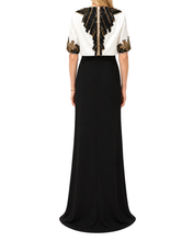 Load image into Gallery viewer, Black and Gold Beaded Popover Column Gown