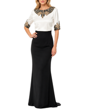 Load image into Gallery viewer, Black and Gold Beaded Popover Column Gown