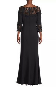 Beaded Lace Yoke Gown in Black