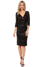 Load image into Gallery viewer, FOCUS by SHANI - Surplice Sequin Dress in Black